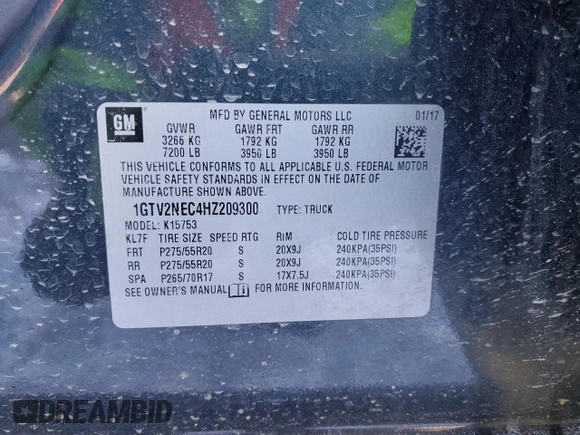 2017 GMC Sierra 1500 SLT z VIN 1GTV2NEC4HZ209300, wystawiony jako Copart lot #45180455 z przebiegiem 84 364 mil mil oraz Szkoda całkowita • Salvage title. Historia ofert i sprzedaży dostępna na DreamBid. Obrazek 15.