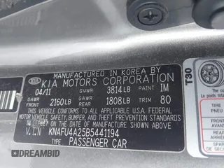 2011 Kia Forte EX with VIN KNAFU4A25B5441194, listed as a IAAI auction lot 42076839 with 91,706 mi miles. Bid and sale history available at carsss.com. Image 9.