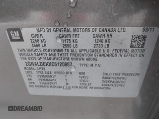 2012 Chevrolet Equinox LT w/1LT with VIN 2GNALDEKXC6120887, listed as a IAAI auction lot 42027757 with 239,970 mi miles. Bid and sale history available at carsss.com. Image 9.