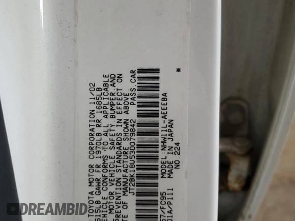 2003 Toyota Prius z VIN JT2BK18U530079842, wystawiony jako Copart lot #52776915 z przebiegiem 223 077 mil mil oraz Szkoda całkowita • Salvage title. Historia ofert i sprzedaży dostępna na DreamBid. Obrazek 12.
