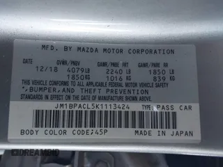 2019 Mazda 3 Select with VIN JM1BPACL5K1113424, listed as a IAAI auction lot 42087923 with 52,253 mi miles and . Bid and sale history available at DreamBid. Image 9.