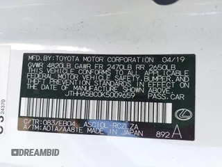 2019 Lexus RC 300 z VIN JTHHA5BC0K5009659, wystawiony jako IAAI lot #42533012 z przebiegiem Nie podano mil oraz . Historia ofert i sprzedaży dostępna na DreamBid. Obrazek 9.