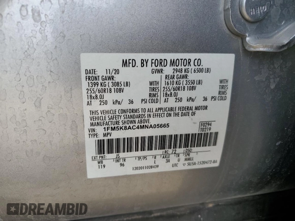 2021 Ford Explorer with VIN 1FM5K8AC4MNA05665, listed as a Copart auction lot 49299295 with 65,017 mi miles and Salvage title. Bid and sale history available at DreamBid. Image 13.