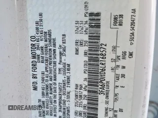 2020 Ford Fusion SE with VIN 3FA6P0HD6LR168572, listed as a Copart auction lot 61063815 with Not provided miles and Clean title. Bid and sale history available at DreamBid. Image 12.