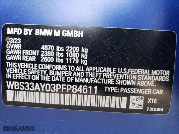 2023 BMW M3 Competition with VIN WBS33AY03PFP84611, listed as a Copart auction lot 52387354 with 7,654 mi miles and Salvage Title. Bid and sale history available at carsss.com. Image 12.