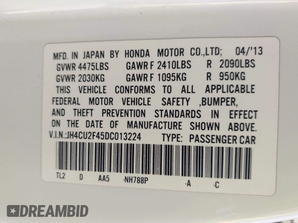 2013 Acura TSX with VIN JH4CU2F45DC013224, listed as a IAAI auction lot 41897616 with 171,138 mi miles. Bid and sale history available at carsss.com. Image 9.
