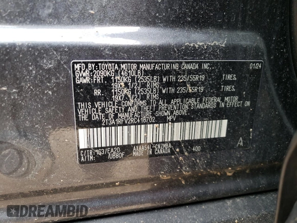 2024 Toyota RAV4 XLE Premium z VIN 2T3A1RFV2RC416702, wystawiony jako Copart lot #49220345 z przebiegiem 14 147 mil mil oraz Szkoda całkowita • Salvage title. Historia ofert i sprzedaży dostępna na DreamBid. Obrazek 15.