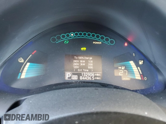2014 Nissan LEAF SL with VIN 1N4AZ0CP3EC337874, listed as a Copart auction lot 56342215 with 132,906 mi miles and Clean Title. Bid and sale history available at DreamBid. Image 9.