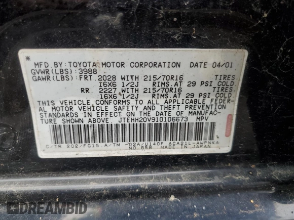 2001 Toyota RAV4 с VIN JTEHH20V910106673, выставлен на аукционе Copart как лот 57728225 с пробегом 195 323 миль миль и Чистый • Clean title. История ставок и продаж доступна на DreamBid. Изображение 13.