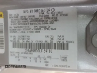 2020 Ford Fusion SE with VIN 3FA6P0HD0LR159110, listed as a Copart auction lot 87076954 with 55,547 mi miles and Salvage Title. Bid and sale history available at DreamBid. Image 14.