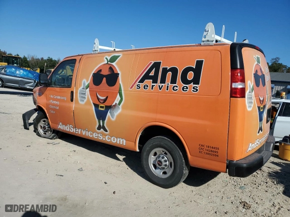 2023 GMC Savana Cargo Van with VIN 1GTW7AFP9P1187775, listed as a Copart auction lot 82986614 with 12,493 mi miles and Salvage Title. Bid and sale history available at carsss.com. Image 2.