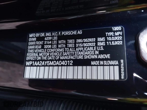 2021 Porsche Cayenne с VIN WP1AA2AY5MDA04012, выставлен на аукционе IAAI как лот 42487042 с пробегом 37 552 миль миль и . История ставок и продаж доступна на DreamBid. Изображение 9.
