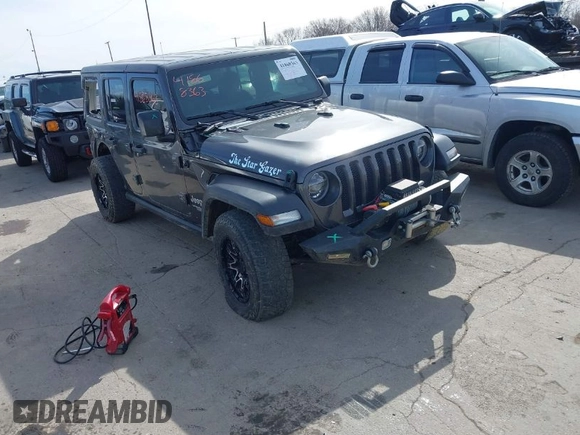 2020 Jeep Wrangler Unlimited Sport S z VIN 1C4HJXDN3LW155884, wystawiony jako IAAI lot #41868363 z przebiegiem 82 901 mil mil oraz . Historia ofert i sprzedaży dostępna na DreamBid. Obrazek 1.