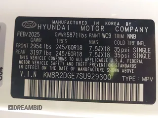 2025 Hyundai Palisade SEL z VIN KM8R2DGE7SU929300, wystawiony jako IAAI lot #42500305 z przebiegiem 1 842 mil mil oraz . Historia ofert i sprzedaży dostępna na DreamBid. Obrazek 9.