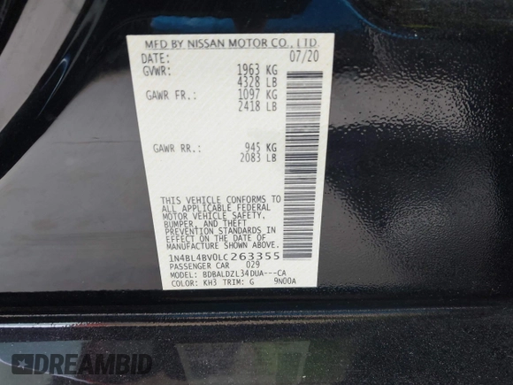 2020 Nissan Altima S z VIN 1N4BL4BV0LC263355, wystawiony jako IAAI lot #42203168 z przebiegiem 113 096 mil mil oraz . Historia ofert i sprzedaży dostępna na DreamBid. Obrazek 9.