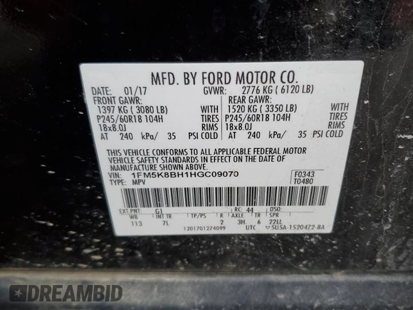 2017 Ford Explorer with VIN 1FM5K8BH1HGC09070, listed as a Copart auction lot 43311845 with 114,777 mi miles and Salvage Title. Bid and sale history available at carsss.com. Image 13.