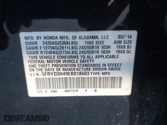 2014 Acura MDX Tech Pkg with VIN 5FRYD3H49EB018603, listed as a IAAI auction lot 41838016 with 203,609 mi miles. Bid and sale history available at carsss.com. Image 9.