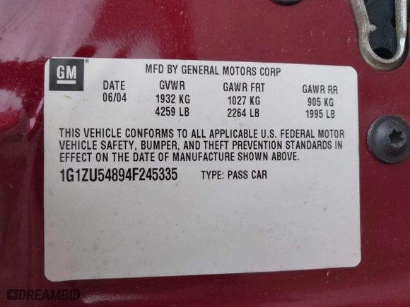 2004 Chevrolet Malibu LT with VIN 1G1ZU54894F245335, listed as a IAAI auction lot 41310773 with 318,783 mi miles. Bid and sale history available at carsss.com. Image 9.
