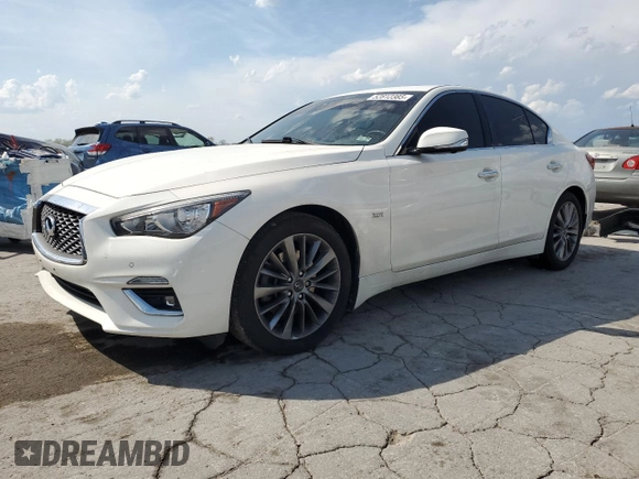 2019 Infiniti Q50 Luxe with VIN JN1EV7AR0KM552352, listed as a Copart auction lot 52812385 with 50,376 mi miles and Salvage Title. Bid and sale history available at carsss.com. Image 1.