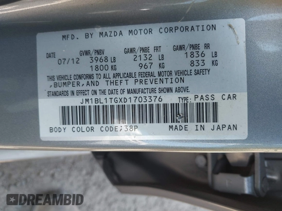 2013 Mazda 3 i SV with VIN JM1BL1TGXD1703376, listed as a IAAI auction lot 42078136 with 121,875 mi miles and . Bid and sale history available at DreamBid. Image 9.