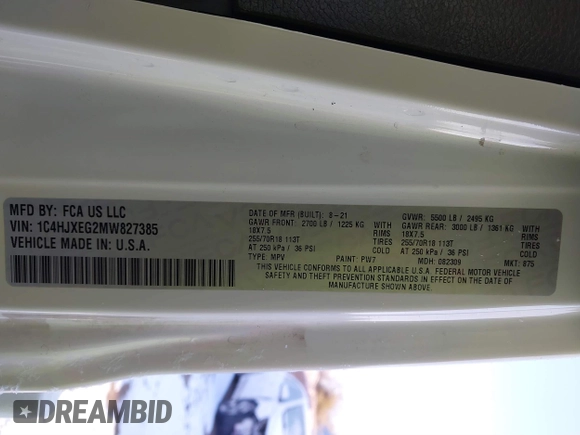 2021 Jeep Wrangler Unlimited Sahara with VIN 1C4HJXEG2MW827385, listed as a IAAI auction lot 41534476 with 29,489 mi miles and . Bid and sale history available at DreamBid. Image 9.