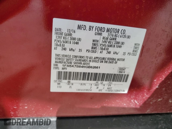 2017 Ford Explorer with VIN 1FM5K7B84HGB62661, listed as a Copart auction lot 53050855 with 106,320 mi miles and Salvage title. Bid and sale history available at DreamBid. Image 16.
