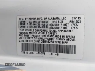 2013 Honda Odyssey EX-L с VIN 5FNRL5H61DB046268, выставлен на аукционе IAAI как лот 41661685 с пробегом 225 762 миль миль и . История ставок и продаж доступна на DreamBid. Изображение 9.