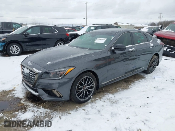 2019 Genesis G80 3.3T Sport with VIN KMHGN4JB5KU295935, listed as a IAAI auction lot 41481877 with 53,623 mi miles. Bid and sale history available at carsss.com. Image 2.