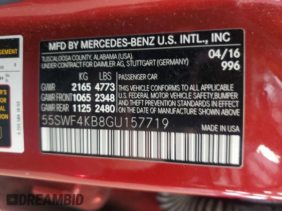 2016 Mercedes-Benz C 300 Luxury with VIN 55SWF4KB8GU157719, listed as a Copart auction lot 53180595 with 114,888 mi miles and Salvage Title. Bid and sale history available at carsss.com. Image 12.