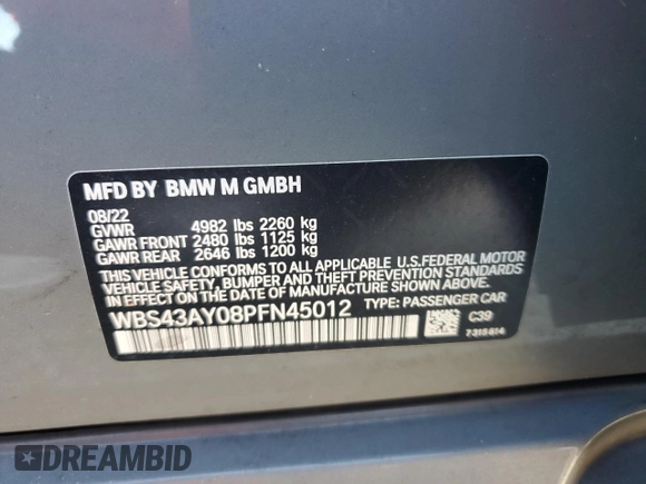 2023 BMW M3 Competition xDrive with VIN WBS43AY08PFN45012, listed as a Copart auction lot 77411184 with 23,413 mi miles and Non repairable. Bid and sale history available at DreamBid. Image 12.
