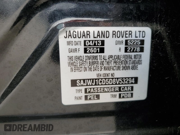 2013 Jaguar XJ z VIN SAJWJ1CD5D8V53294, wystawiony jako Copart lot #49711445 z przebiegiem 100 675 mil mil oraz Szkoda całkowita • Salvage title. Historia ofert i sprzedaży dostępna na DreamBid. Obrazek 14.