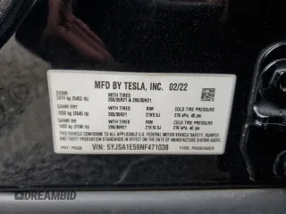 2022 Tesla Model S с VIN 5YJSA1E59NF471038, выставлен на аукционе Copart как лот 62594275 с пробегом 65 170 миль миль и Чистый • Clean title. История ставок и продаж доступна на DreamBid. Изображение 12.