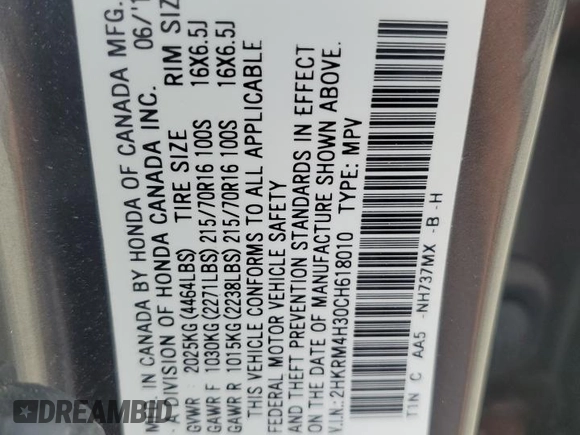 2012 Honda CR-V LX with VIN 2HKRM4H30CH618010, listed as a Copart auction lot 64193645 with 109,059 mi miles and Clean title. Bid and sale history available at DreamBid. Image 13.