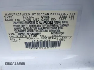 2012 Nissan Versa SV with VIN 3N1CN7AP7CL867697, listed as a IAAI auction lot 42611456 with 82,881 mi miles and . Bid and sale history available at DreamBid. Image 9.