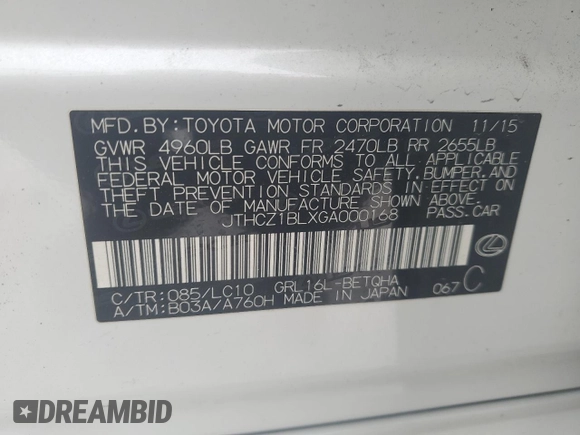 2016 Lexus GS 350 с VIN JTHCZ1BLXGA000168, выставлен на аукционе Copart как лот 87754825 с пробегом 101 911 миль миль и На запчасти • Non repairable. История ставок и продаж доступна на DreamBid. Изображение 14.