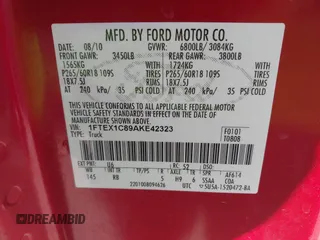 2010 Ford F-150 XL with VIN 1FTEX1C89AKE42323, listed as a IAAI auction lot 42047351 with 154,084 mi miles. Bid and sale history available at carsss.com. Image 9.