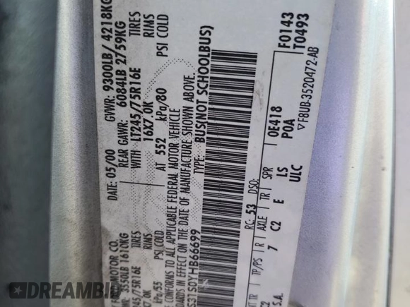 2000 Ford Econoline Passenger XL with VIN 1FBSS31S0YHB66699, listed as a Copart auction lot 46336245 with 189,130 mi miles and Salvage Title. Bid and sale history available at DreamBid. Image 15.