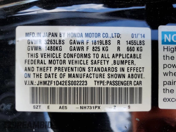 2014 Honda CR-Z with VIN JHMZF1D42ES002223, listed as a Copart auction lot 45237845 with 140,284 mi miles and Salvage Title. Bid and sale history available at carsss.com. Image 12.