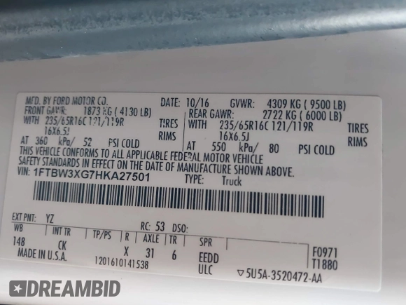 2017 Ford Transit Cargo with VIN 1FTBW3XG7HKA27501, listed as a IAAI auction lot 41420053 with 394,696 mi miles. Bid and sale history available at carsss.com. Image 9.