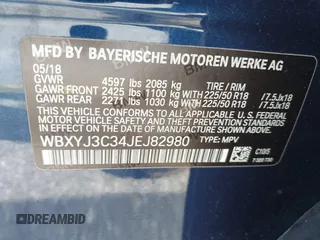 2018 BMW X2 sDrive28i with VIN WBXYJ3C34JEJ82980, listed as a IAAI auction lot 42473599 with 58,109 mi miles and . Bid and sale history available at DreamBid. Image 9.