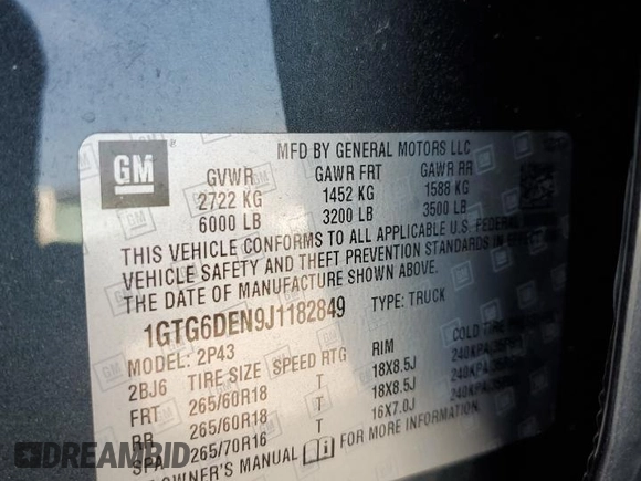 2018 GMC Canyon 4WD SLT with VIN 1GTG6DEN9J1182849, listed as a Copart auction lot 80899194 with 103,030 mi miles and Salvage Title. Bid and sale history available at carsss.com. Image 12.
