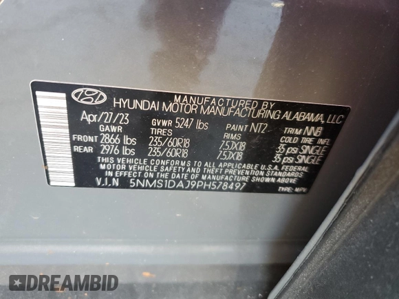 2023 Hyundai Santa Fe SE with VIN 5NMS1DAJ9PH578497, listed as a Copart auction lot 47122845 with 18,374 mi miles and Salvage Title. Bid and sale history available at carsss.com. Image 14.