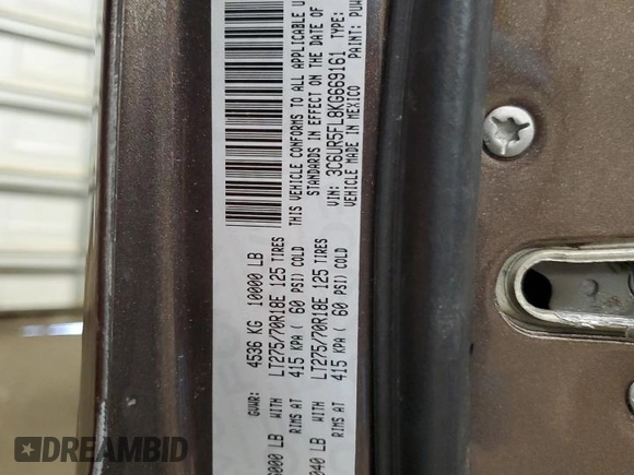 2019 Ram 2500 Laramie with VIN 3C6UR5FL8KG669161, listed as a Copart auction lot 43453035 with 125,277 mi miles and Salvage Title. Bid and sale history available at carsss.com. Image 12.