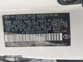 2006 Toyota Camry STD с VIN 4T1BE30K16U695700, выставлен на аукционе IAAI как лот 42477112 с пробегом 214 443 миль миль и . История ставок и продаж доступна на DreamBid. Изображение 9.