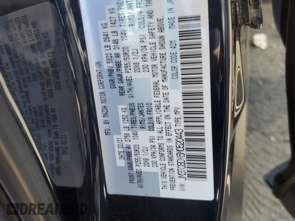 2021 Mazda CX-9 Grand Touring with VIN JM3TCBDY6M0520443, listed as a Copart auction lot 57403735 with 31,414 mi miles and Salvage title. Bid and sale history available at DreamBid. Image 13.