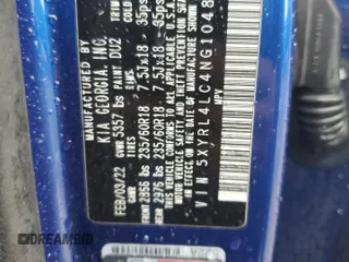 2022 Kia Sorento S with VIN 5XYRL4LC4NG104861, listed as a Copart auction lot 54663455 with 82,489 mi miles and Salvage title. Bid and sale history available at DreamBid. Image 13.