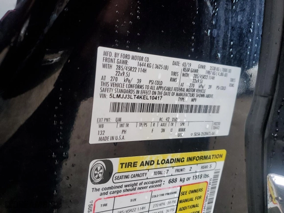 2019 Lincoln Navigator L Reserve with VIN 5LMJJ3LT4KEL10417, listed as a Copart auction lot 81532284 with 140,395 mi miles and Salvage Title. Bid and sale history available at carsss.com. Image 16.