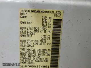 2017 Nissan Murano Platinum with VIN 5N1AZ2MH0HN134961, listed as a Copart auction lot 46897355 with 121,681 mi miles and Salvage Title. Bid and sale history available at carsss.com. Image 13.