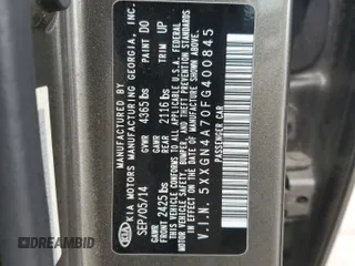 2015 Kia Optima EX with VIN 5XXGN4A70FG400845, listed as a Copart auction lot 54606275 with 144,953 mi miles and Clean Title. Bid and sale history available at carsss.com. Image 12.