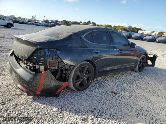 2023 Genesis G70 3.3T with VIN KMTG54TE9PU106448, listed as a Copart auction lot 45696485 with 35,634 mi miles and Salvage Title. Bid and sale history available at carsss.com. Image 3.